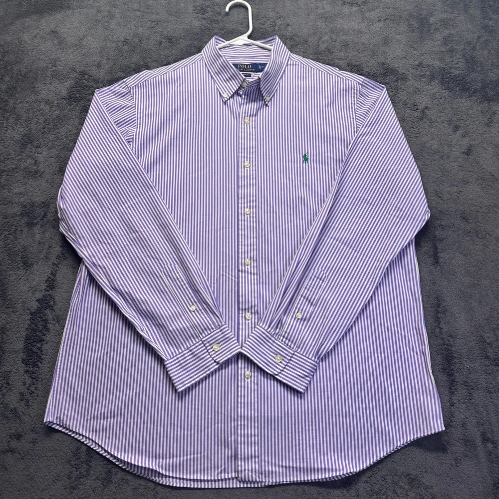 Polo Ralph Lauren Stretch Button Down Shirt Mens XL Purple Striped Classic Fit